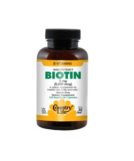 High Potency Biotin 5 MG Recyclable Bottle Country Life 120 VCaps