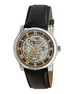 Kenneth Cole New York Watch, Mens Automatic Skeleton Brown Leather