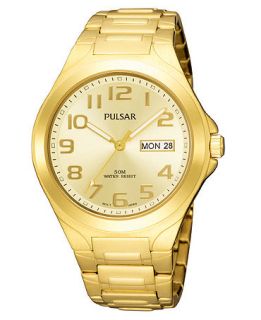 Pulsar Watch, Mens Gold Tone Stainless Steel Bracelet PXN152   All