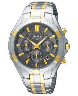 Pulsar Watch, Mens Chronograph Two Tone Stainless Steel Bracelet 42mm