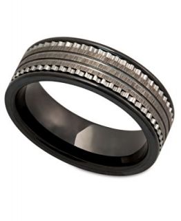 Mens Ceramic Ring, Carbon Fiber Design Black Ceramic Ring   Rings