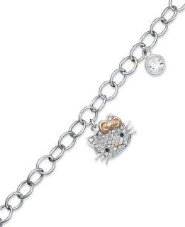 Hello Kitty Sterling Silver Bracelet, Pave Crystal Charm Bracelet