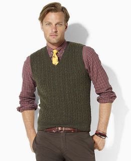 Polo Ralph Lauren Vest, Cable Knit Merino Wool Sweater Vest   Mens