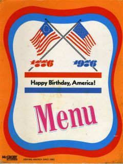 McCrory Stores Menu Houston Texas 1976 Happy Birthday America