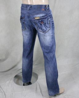 MEK Denim Jeans Mens Volos Med Blue Relaxed Bootcut Embroidered