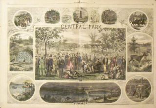 RARE Central Park New York Thomas Nast 1864 Hand Color