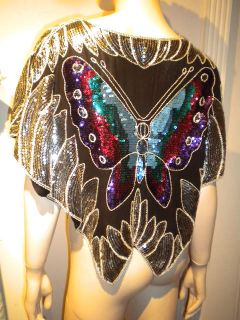 Forever 21 Sequin Butterfly Lacey Shinny Rhinestone Cropped Crop