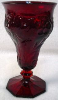 McKee Glass Rock Crystal Flower Ruby Red Water Goblet Low 5 5 8