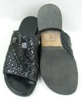 Brighton Megan Black Woven Leather Mules Sandals w Accents Womens