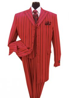 New Mens 3 Piece Milano Moda Elegant Fashion Length Stripes Suit Red