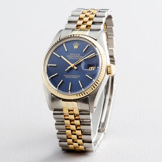 Mens Rolex Datejust Date 2Tone 18K Gold & Stainless Steel Watch Blue
