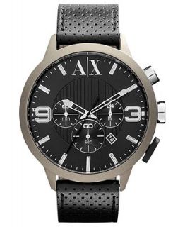 Armani Exchange Watch, Mens Black Leather Strap 48mm AX1199