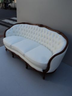 Very Elegant French Louis XV Carved Mahogany White Leather Sofa G0423