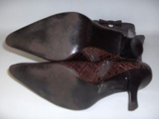 Mercer Madison Croc Embossed Brn Leather Zip Mid Calf Boots 8 M