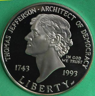 1993 s Thomas Jefferson 250th Anniversary Proof Silver Dollar