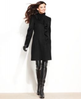 DKNY Coat, Ruffled Stand Collar Wool Blend Walker