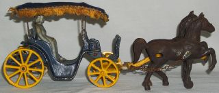 Vintage Cast Iron Metal Horse Drawn Carriage Surrey with Fringe
