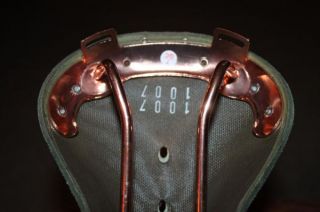Cardiff Saddle Mercia Moss Green Leather w Copper Rivits Rails Brooks