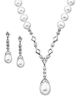 Sterling Silver Pendant and Earrings Set, Cultured Freshwater Pearl