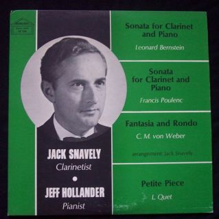 Jack Snavely Clarinet Jeff Hollander Piano LP Record