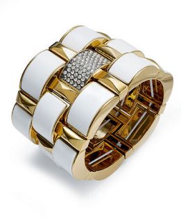 Juicy Couture Bracelet, Gold Tone White Pave Stretch Bracelet