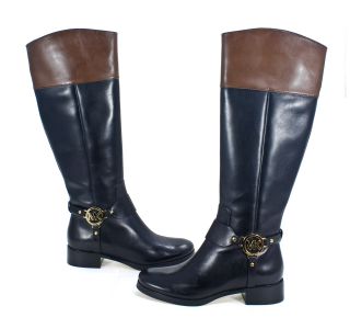 Michael Kors Womens Fulton Harness Tall Black Mocha Leather Boot 8 New