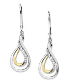 Diamond Earrings, 14k Gold and Sterling Silver Diamond Double Swirl