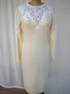 Michelle Stuart Wool Angora Lace Cream Knit Dress Sz M