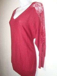 LAUREN CONRAD sz: Medium Red Lace Long Sleeve Top Blouse women junior