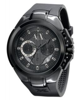 Armani Exchange Watch, Mens Chronograph Black Silicone Strap 45mm