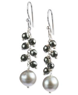 Sterling Silver Earrings, Grey Cultured Freshwater Pearl and Hematite