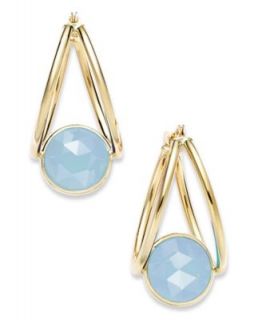 10k Gold Earrings, Medium Blue Chalcedony Double Hoop Earrings (2 1/2