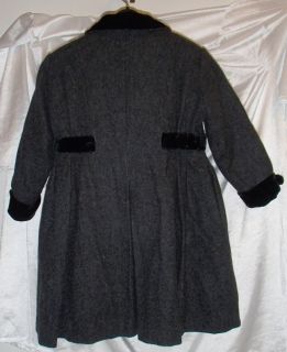 Rothschild Girls Gray Wool Dress Coat with Black Velvet Trim Buttons