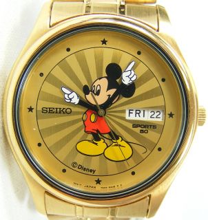 RARE Seiko Disneys Mickey Mouse Mens Bracelet Watch Sunburst Dial w