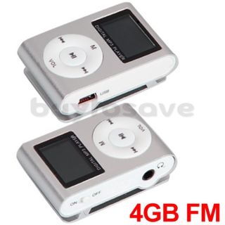 Silver 4GB 4G LCD Mini Clip  WMA Player w FM Radio