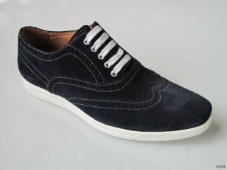 New Mike Konos Navy Suede Wingtip Lace Up Shoes Made in Italy