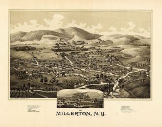 Millerton Birds Eye View Map 1887 New York Dutchess County 1887