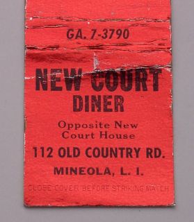 1940s Matchbook New Court Diner Mineola NY Nassau Co MB