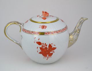 Herend Gold Guilt Autumn Leaves Tea Pot Great Condition 6 75 High