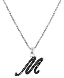 Sterling Silver Necklace, Black Diamond M Initial Pendant (1/4 ct. t