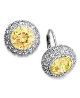 Brilliant Sterling Silver Earrings, Yellow Cubic Zirconia Leverback