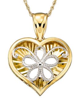 14k Gold Pendant, Two Tone Flower Heart   Necklaces   Jewelry