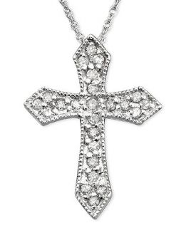 14k White Gold Diamond Cross Pendant (1/6 ct. t.w.)   Necklaces