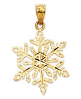 14k Gold Charm, Diamond Cut Snowflake Charm