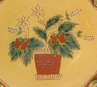 1990 Redware Glazed Sgraffito Flower Strawberry Pot Design 10 Plate