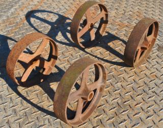 Old Set Cast Iron 4 Spoke Wheels Hit Miss Gas Engine Maytag Cart