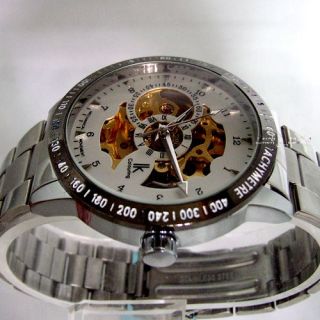 New Mens Skeleton Auto Mechanical Stainless Steel Watch