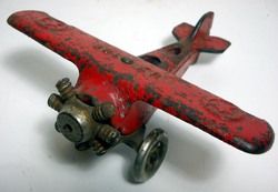 Large 6 Red Cast Iron UX166 Airplane Hubley