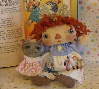 OOAK Primitive Whimsical Raggedy Ann Anne and Her Kitty Fluff
