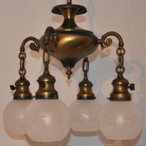 Antique Brass Bronze Japanned Victorian Chandelier 4ARM Ceiling Light